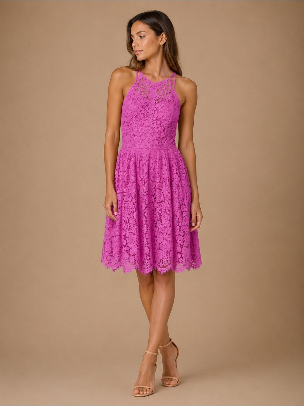 ASOS Fuchsia Lace Midi Dress